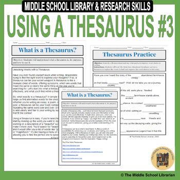 Preview of Using a Thesaurus #3 -  Middle School Library Research Skills