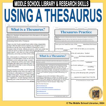 Preview of Using a Thesaurus -  Middle School Library Research Skills