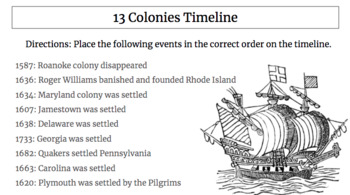 Preview of Using a Timeline: Early 13 Colonies | Timeline Practice | Early Colonies 