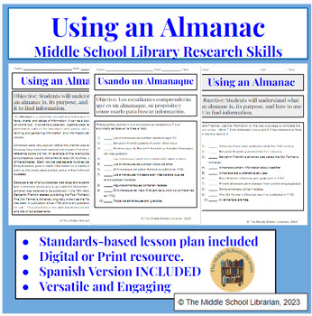 Preview of Using an Almanac  - Middle School Library Research Skills Lesson and Activity