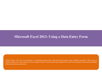 Preview of Using an Excel data form- a a step-by-step Microsoft Office lesson