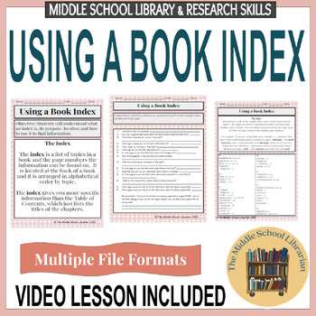 Preview of Using an Index  - Middle School Library Research Skills Lesson and Activity