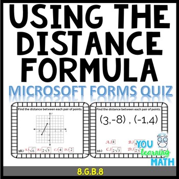 Preview of Using the Distance Formula: Microsoft OneDrive Forms Quiz - 20 Problems
