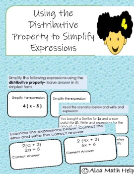 Preview of Using the Distributive Property to Simplify Algebraic Expressions
