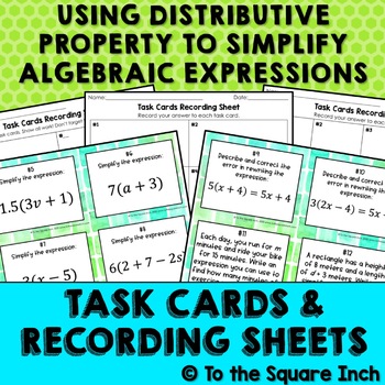 Preview of Using the Distributive Property to Simplify Algebraic Expressions Task Cards