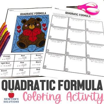 Preview of Using the Quadratic Formula Color by Number Valentine's Day Activity