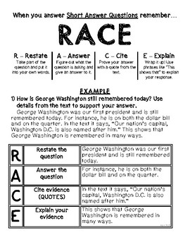 Preview of Using the RACE Strategy to Answer Prompts - Single Worksheet