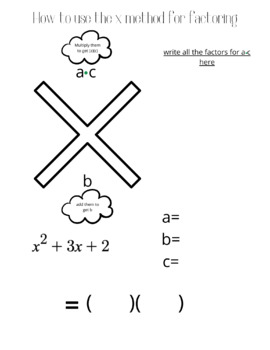 Preview of Using the "x" method for factoring Graphic Organizer