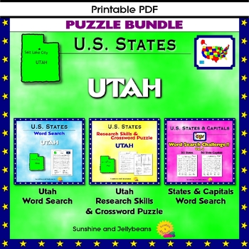 Utah Puzzle BUNDLE Word Search Crossword Activities U S States
