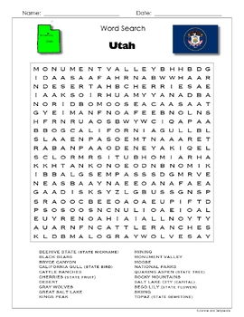 Utah Puzzle BUNDLE Word Search Crossword Activities U S States