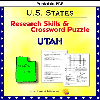 Utah Research Skills Crossword Puzzle U S States Geography Activity