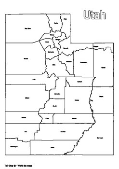 Utah State Map with Counties Coloring and Learning by World city maps