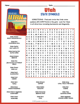 UTAH State Symbols Word Search Puzzle Worksheet Activity by Puzzles to