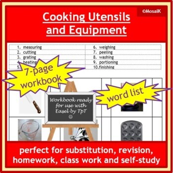 Preview of Utensils Equipment Cooking workbook pack
