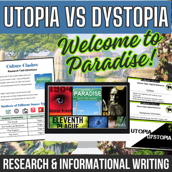 Preview of Dystopia VS. Utopia Research | Dystopian Stories Activities | Utopian Society