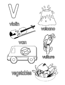 V Colouring Page - A1/A2 Young Learner Vocabulary by MICHELLE MUNOZ