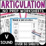 V Sound Articulation Worksheets for Speech Therapy