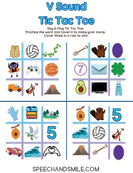 Preview of V Sound Tic Tac Toe Print and Play Printable V Sound Activity Game with Speech