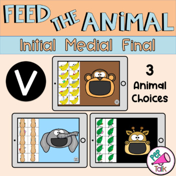 Preview of V Sound in Words Feed the Animal Speech Therapy Activity BOOM CARDS