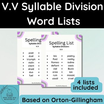 Preview of V.V Syllable Division Word Lists - Spelling, Labeling, and Vocabulary Work