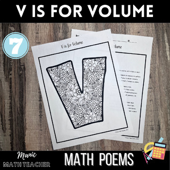Preview of V is for Volume - Math & Poems - ABCs - Mindfulness Coloring