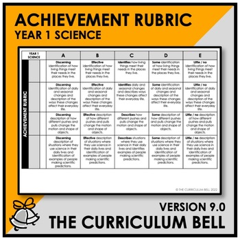 Preview of V9 ACHIEVEMENT RUBRIC | AUSTRALIAN CURRICULUM | YEAR 1 SCIENCE