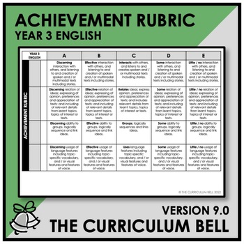 Preview of V9 ACHIEVEMENT RUBRIC | AUSTRALIAN CURRICULUM | YEAR 3 ENGLISH