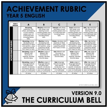 Preview of V9 ACHIEVEMENT RUBRIC | AUSTRALIAN CURRICULUM | YEAR 5 ENGLISH