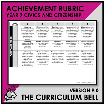 Preview of V9 ACHIEVEMENT RUBRIC | AUSTRALIAN CURRICULUM | YEAR 7 CIVICS AND CITIZENSHIP