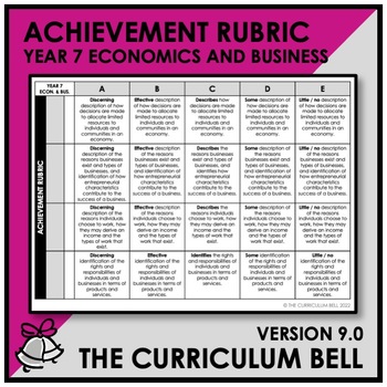 Preview of V9 ACHIEVEMENT RUBRIC | AUSTRALIAN CURRICULUM | YEAR 7 ECONOMICS AND BUSINESS