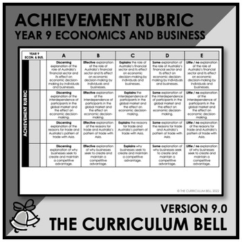 Preview of V9 ACHIEVEMENT RUBRIC | AUSTRALIAN CURRICULUM | YEAR 9 ECONOMICS AND BUSINESS