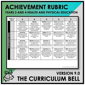 Preview of V9 ACHIEVEMENT RUBRIC | AUSTRALIAN CURRICULUM | YEARS 3 AND 4 HEALTH