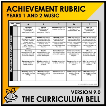 Preview of V9 ACHIEVEMENT RUBRIC | AUSTRALIAN CURRICULUM | YEARS 1 AND 2 MUSIC
