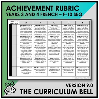 Preview of V9 ACHIEVEMENT RUBRIC | AUSTRALIAN CURRICULUM | YEARS 3 & 4 FRENCH - FY10 SEQ.