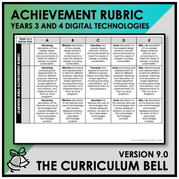 Preview of V9 ACHIEVEMENT RUBRIC | AUSTRALIAN CURRICULUM | YEARS 3 AND 4 DIGITAL TECH