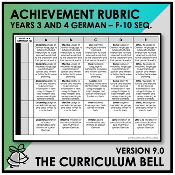 Preview of V9 ACHIEVEMENT RUBRIC | AUSTRALIAN CURRICULUM | YEARS 3 AND 4 GERMAN - FY10 SEQ.