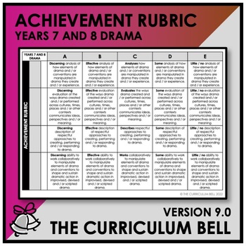 Preview of V9 ACHIEVEMENT RUBRIC | AUSTRALIAN CURRICULUM | YEARS 7 AND 8 DRAMA