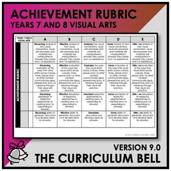 Preview of V9 ACHIEVEMENT RUBRIC | AUSTRALIAN CURRICULUM | YEARS 7 AND 8 VISUAL ARTS