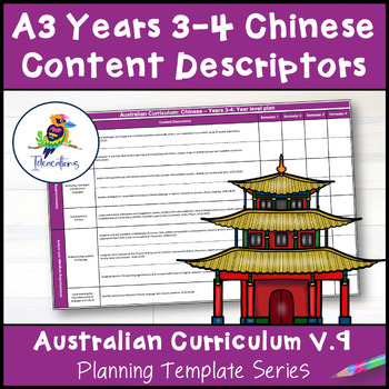 Preview of V9 Australian Curriculum CHINESE Content Descriptor Overviews - Years 3-4