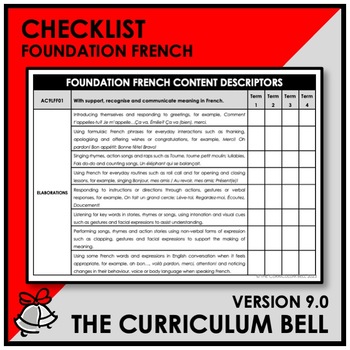 Preview of V9 CHECKLIST | AUSTRALIAN CURRICULUM | FOUNDATION FRENCH - FY10 SEQ.