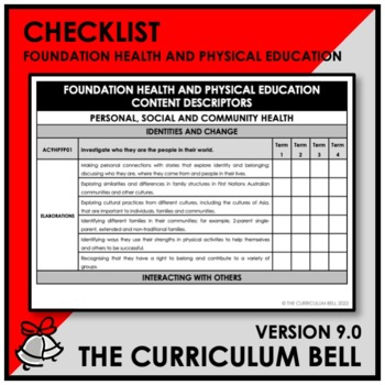 Preview of V9 CHECKLIST | AUSTRALIAN CURRICULUM | FOUNDATION HEALTH AND PHYSICAL ED