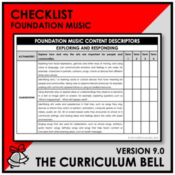 Preview of V9 CHECKLIST | AUSTRALIAN CURRICULUM | FOUNDATION MUSIC