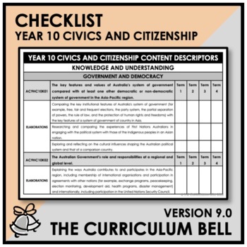 Preview of V9 CHECKLIST | AUSTRALIAN CURRICULUM | YEAR 10 CIVICS AND CITIZENSHIP