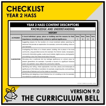 Preview of V9 CHECKLIST | AUSTRALIAN CURRICULUM | YEAR 2 HASS