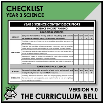Preview of V9 CHECKLIST | AUSTRALIAN CURRICULUM | YEAR 3 SCIENCE