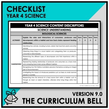 Preview of V9 CHECKLIST | AUSTRALIAN CURRICULUM | YEAR 4 SCIENCE