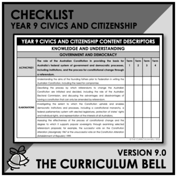 Preview of V9 CHECKLIST | AUSTRALIAN CURRICULUM | YEAR 9 CIVICS AND CITIZENSHIP