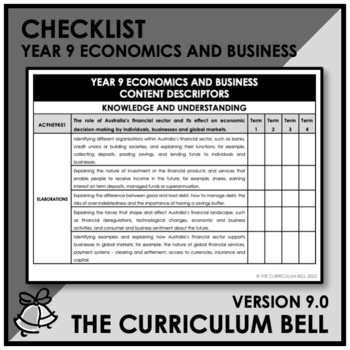 Preview of V9 CHECKLIST | AUSTRALIAN CURRICULUM | YEAR 9 ECONOMICS AND BUSINESS
