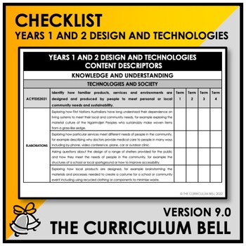 Preview of V9 CHECKLIST | AUSTRALIAN CURRICULUM | YEARS 1 AND 2 DES AND TECH