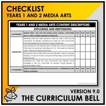 Preview of V9 CHECKLIST | AUSTRALIAN CURRICULUM | YEARS 1 AND 2 MEDIA ARTS